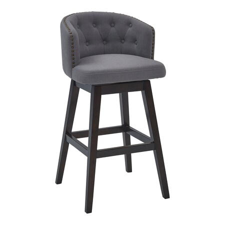 Armen Living Celine 26" Counter Height Swivel Gray Fabric and Espresso Wood Bar Stool LCCIBAESGR26